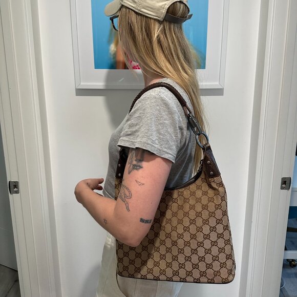 GUCCI Jackie Medium Shoulder Bag GG Canvas Authentic - Picture 10 of 11